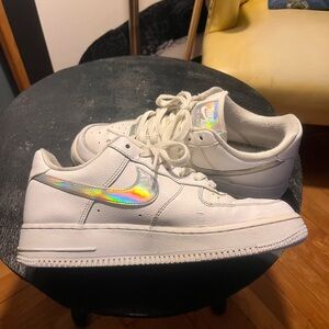 Nike Women's White Air Force 1 with Iridescent Swoosh